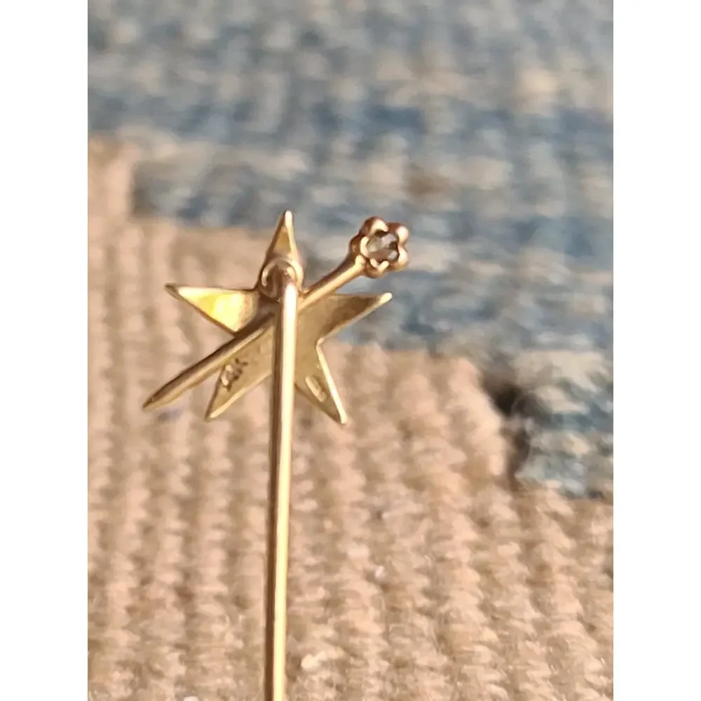 Antique Victorian 14K Gold Pearl & Diamond Starburst Stick Pin – Celestial Star - Picture 4 of 9